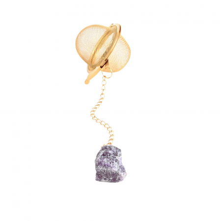 Accesorii pentru Cristale și Pietre - Infuzor ceai din otel inox cu piatra semipretioasa Ametist de 2 cm - Cristale vindecatoare tematica feng shui