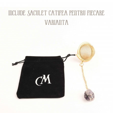 Infuzor ceai din otel inox cu piatra semipretioasa Ametist de 2 cm - Cristale vindecatoare tematica feng shui [3]