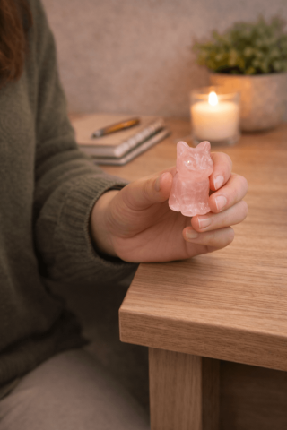 Figurina Pisica din Cuart Roz – Simbol al Iubirii, Blandetii si Vindecarii Emotionale [1]