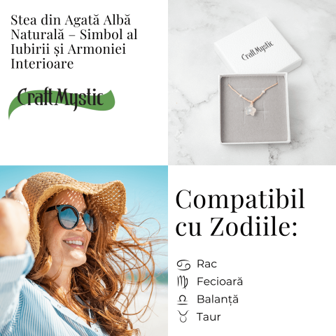 Pace si Armonie – Colier Stea din Agat Alb Natural [4]