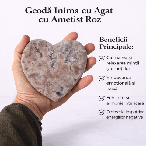 Geoda Inima din Agat cu Ametist Roz - obiect decorativ cu simbolistica blanda 0.6 kg [2]
