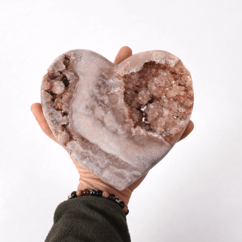 Inima din ametist roz cu calcit si cuart – geoda naturala sculptata manual in Brazilia 1.575 kg [4]