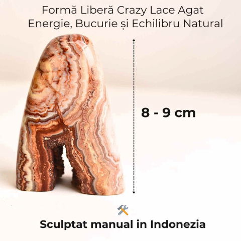 Forma libera sculptata manual din agat Crazy Lace – decor spiritual pentru echilibru emotional, energie pozitiva si meditatie. Provenienta: Indonezia. [1]