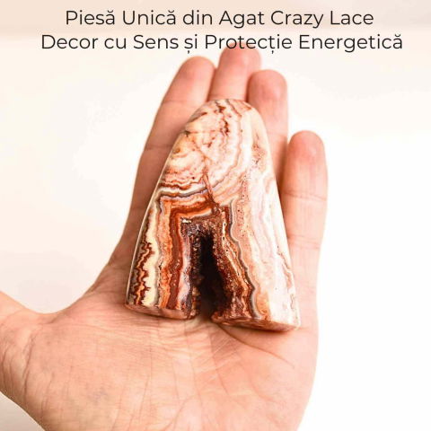 Forma libera sculptata manual din agat Crazy Lace – decor spiritual pentru echilibru emotional, energie pozitiva si meditatie. Provenienta: Indonezia. [4]