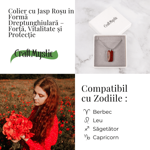 Colier Titanium cu Jasp Rosu Natural Dreptunghiular – Forta Interioara si Protectie Energetica [3]