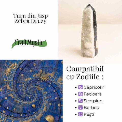 Turn din Jasp Zebra cu Druzy – Echilibru intre lumina si umbra [2]