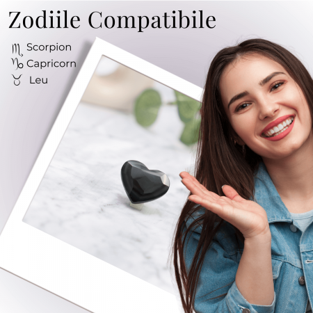 Inimioara Decorativa 30 mm din Obsidian Negru Curcubeu Fatetat Mexican [6]