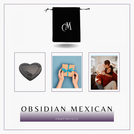 Inimioara Decorativa 30 mm din Obsidian Negru Curcubeu Fatetat Mexican [5]