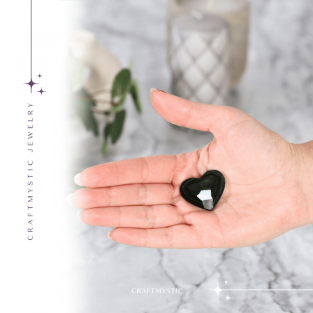 Inimioara Decorativa 30 mm din Obsidian Negru Curcubeu Fatetat Mexican [2]