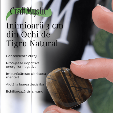 Inima Sculptata Manual de 30mm din Ochi de Tigru - Protectie si Curaj [1]