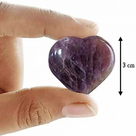 Inimioara din cristal Ametist 3 cm si saculet satin inclus - Terapie, meditatie Reiki, Mini cristale de buzunar [1]