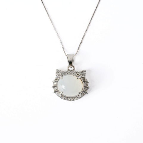 Bijuterii Semiprețioase - Puritate si Armonie –Colier pisica din calcedonie alba naturala cu lant din argint 925