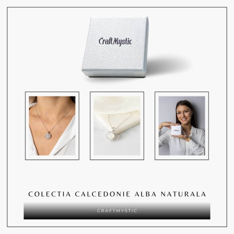 Puritate si Armonie –Colier pisica din calcedonie alba naturala cu lant din argint 925 [7]