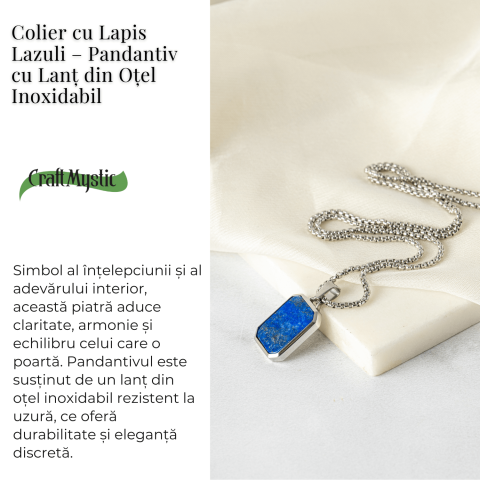Colier din Otel Inoxidabil cu Lapis Lazuli Natural – Claritate si Armonie Interioara [2]