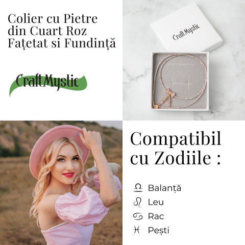 Iubire si Delicatețe – Colier din Cuart Roz Fatetat cu Fundita [3]