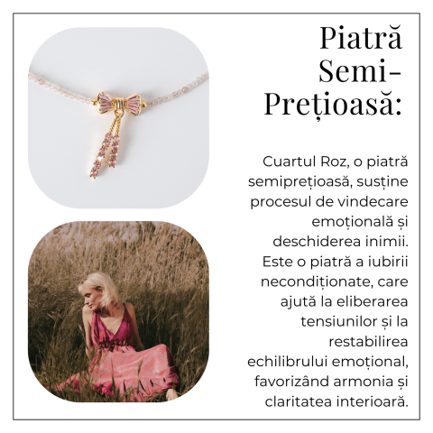 Iubire si Delicatețe – Colier din Cuart Roz Fatetat cu Fundita [5]