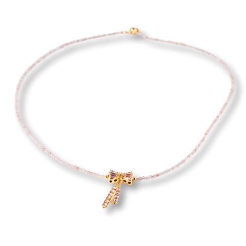 Pesti - Iubire si Delicatețe – Colier din Cuart Roz Fatetat cu Fundita