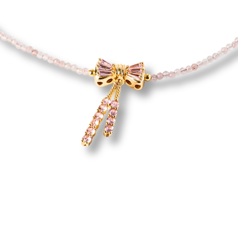 Iubire si Delicatețe – Colier din Cuart Roz Fatetat cu Fundita [8]