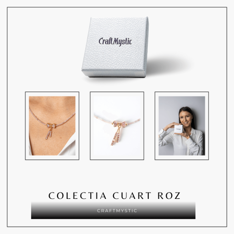 Iubire si Delicatețe – Colier din Cuart Roz Fatetat cu Fundita [7]