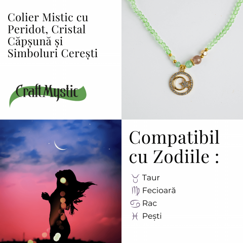 Colier Mistic cu Peridot, Cristal Capsuna si Simboluri Ceresti [3]