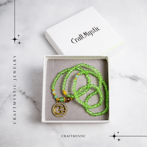 Colier Mistic cu Peridot, Cristal Capsuna si Simboluri Ceresti [7]