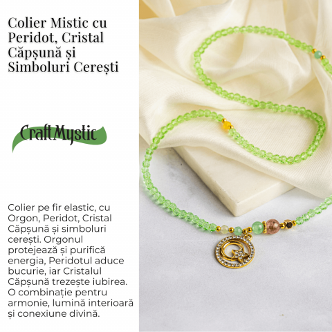 Colier Mistic cu Peridot, Cristal Capsuna si Simboluri Ceresti [4]