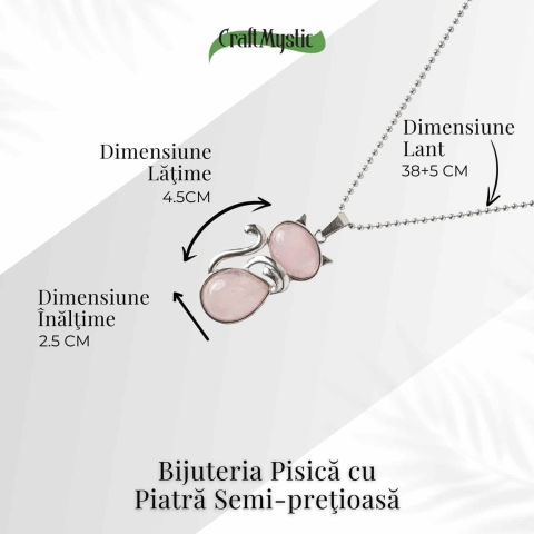Iubire si Armonie – Colier Pisica din Otel Inoxidabil cu Cuart Roz [4]