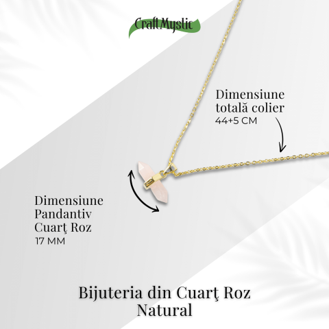 Colier cu Pandantiv Dublu Punct din Cuart Roz si Lant Auriu [3]