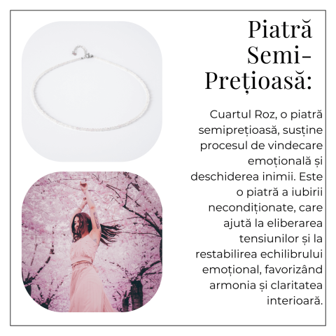 Iubire si Delicatete – Choker din Otel Inoxidabil cu Cuart Roz fatetat [5]