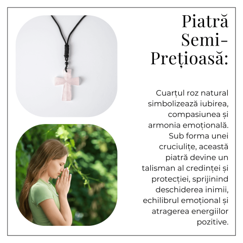 Iubire si Armonie – Colier Cruce din Cuart Roz Natural [5]
