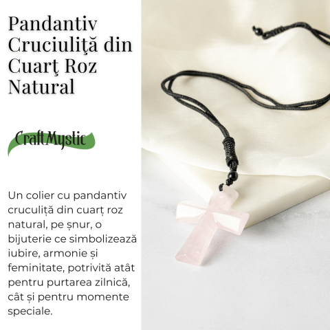 Iubire si Armonie – Colier Cruce din Cuart Roz Natural [2]