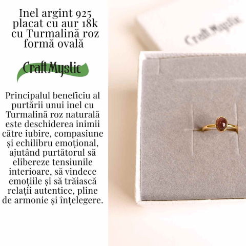 Inel argint 925 placat cu aur 18k cu turmalina roz ovala – piatra iubirii, armoniei si compasiunii [4]