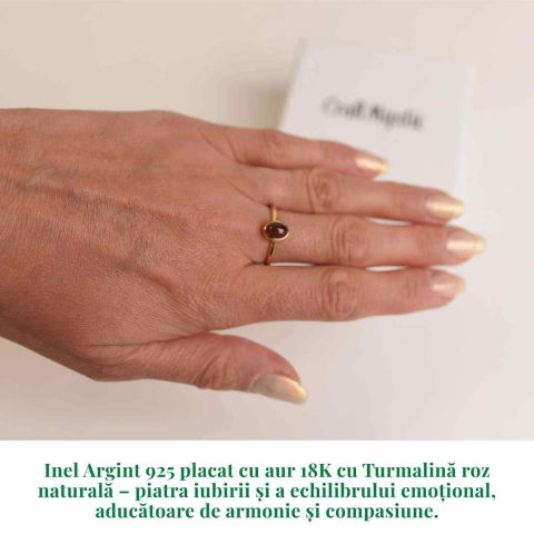 Inel argint 925 placat cu aur 18k cu turmalina roz ovala – piatra iubirii, armoniei si compasiunii [1]