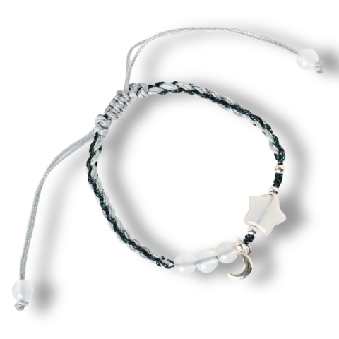 Balanta - Bratara ajustabila cu stea si semiluna din Agat gri natural – Talisman al protectiei si echilibrului