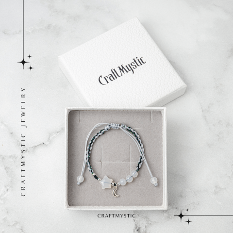 Bratara ajustabila cu stea si semiluna din Agat gri natural – Talisman al protectiei si echilibrului [6]