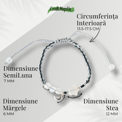Bratara ajustabila cu stea si semiluna din Agat gri natural – Talisman al protectiei si echilibrului [3]