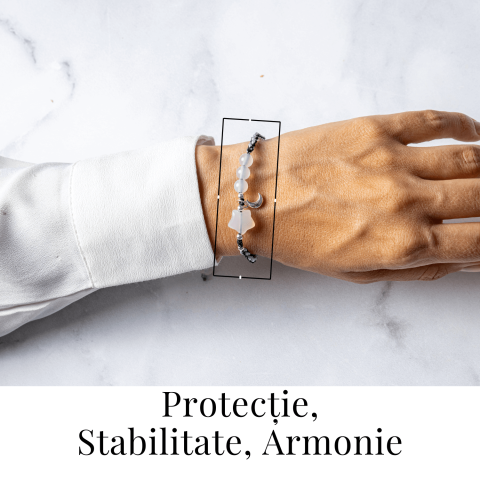 Bratara ajustabila cu stea si semiluna din Agat gri natural – Talisman al protectiei si echilibrului [1]