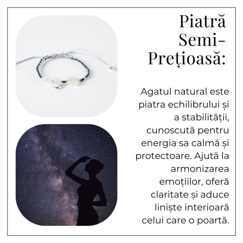 Bratara ajustabila cu stea si semiluna din Agat gri natural – Talisman al protectiei si echilibrului [5]