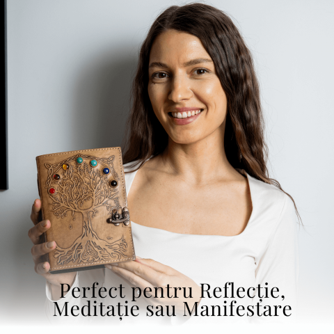 Jurnal Vintage maro cu Arborele Vietii si 7 Chakre - Piele Naturala [1]