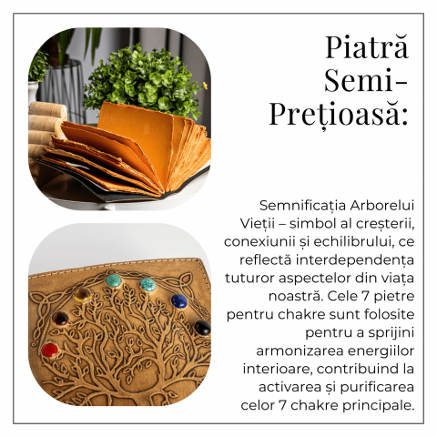 Jurnal Vintage maro cu Arborele Vietii si 7 Chakre - Piele Naturala [5]