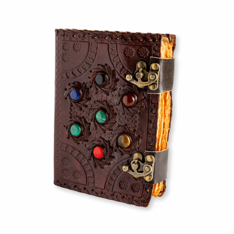 Obsidian - Jurnal Vintage Visiniu cu Cele 7 Pietre Chakre