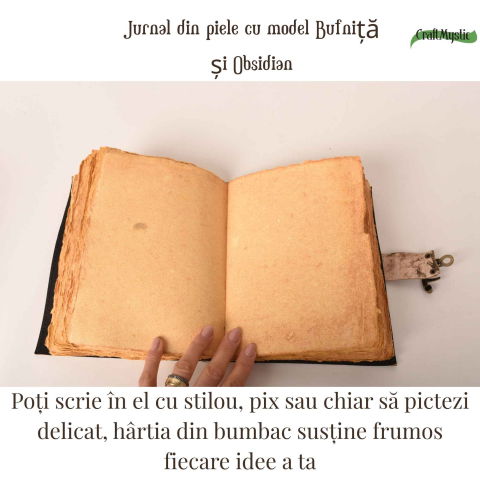Jurnal din piele naturala cu Bufnita si Obsidian – Protectie si Claritate Interioara [1]
