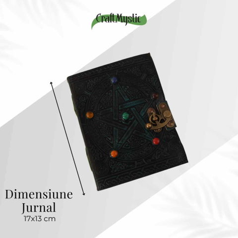 Jurnal Piele Naturala cu Pentagrama si Pietre – 17x13 cm [1]