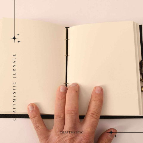 Jurnal Bufnita din Piele Naturala cu Piatra Decorativa si Hartie Bumbac Alba 17x13 cm [3]