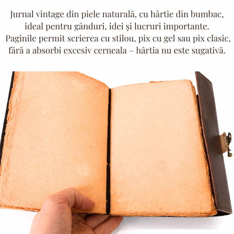 Jurnal vintage din piele naturala cu hartie bumbac si malachit decorativ 20x15 cm [2]