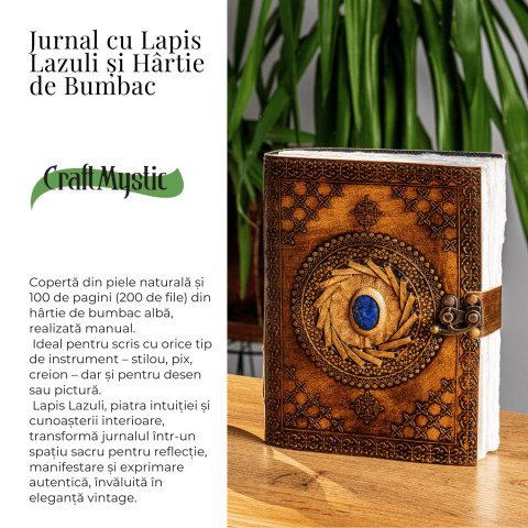 Jurnal din piele naturala cu Lapis Lazuli si hartie de bumbac – Calatorie interioara in stil vintage [2]