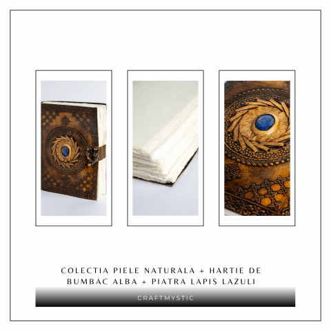 Jurnal din piele naturala cu Lapis Lazuli si hartie de bumbac – Calatorie interioara in stil vintage [8]