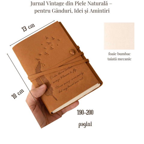 Jurnal Vintage din Piele Naturala „Aripa Libertatii” – hartie din bumbac, 18 × 13 cm [1]