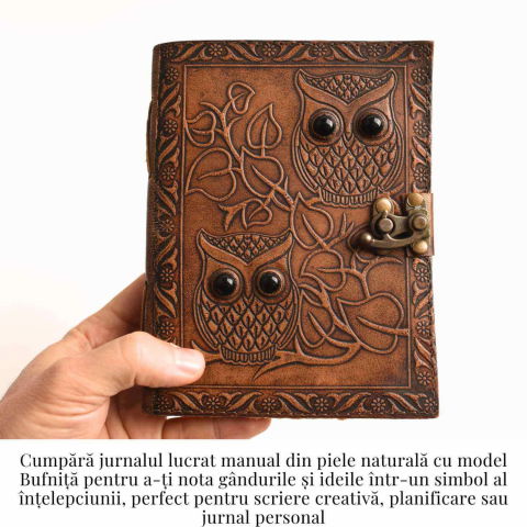 Jurnal piele naturala cu bufnite si obsidian – Intelepciune si protectie [1]