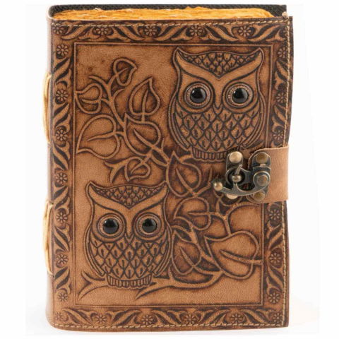 Jurnal piele naturala cu bufnite si obsidian – Intelepciune si protectie